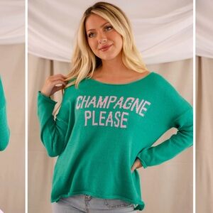 NWT Miracle Green Sweater with Pink Champagne Please Text